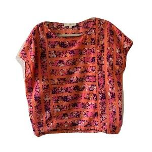 Ann Taylor LOFT Womens Size Small Multicolor Floral Print Blouse Sheer Top